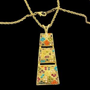 D’Orlan 1980’s vintage rhinestone faux stone gold tone pendant on chain necklace